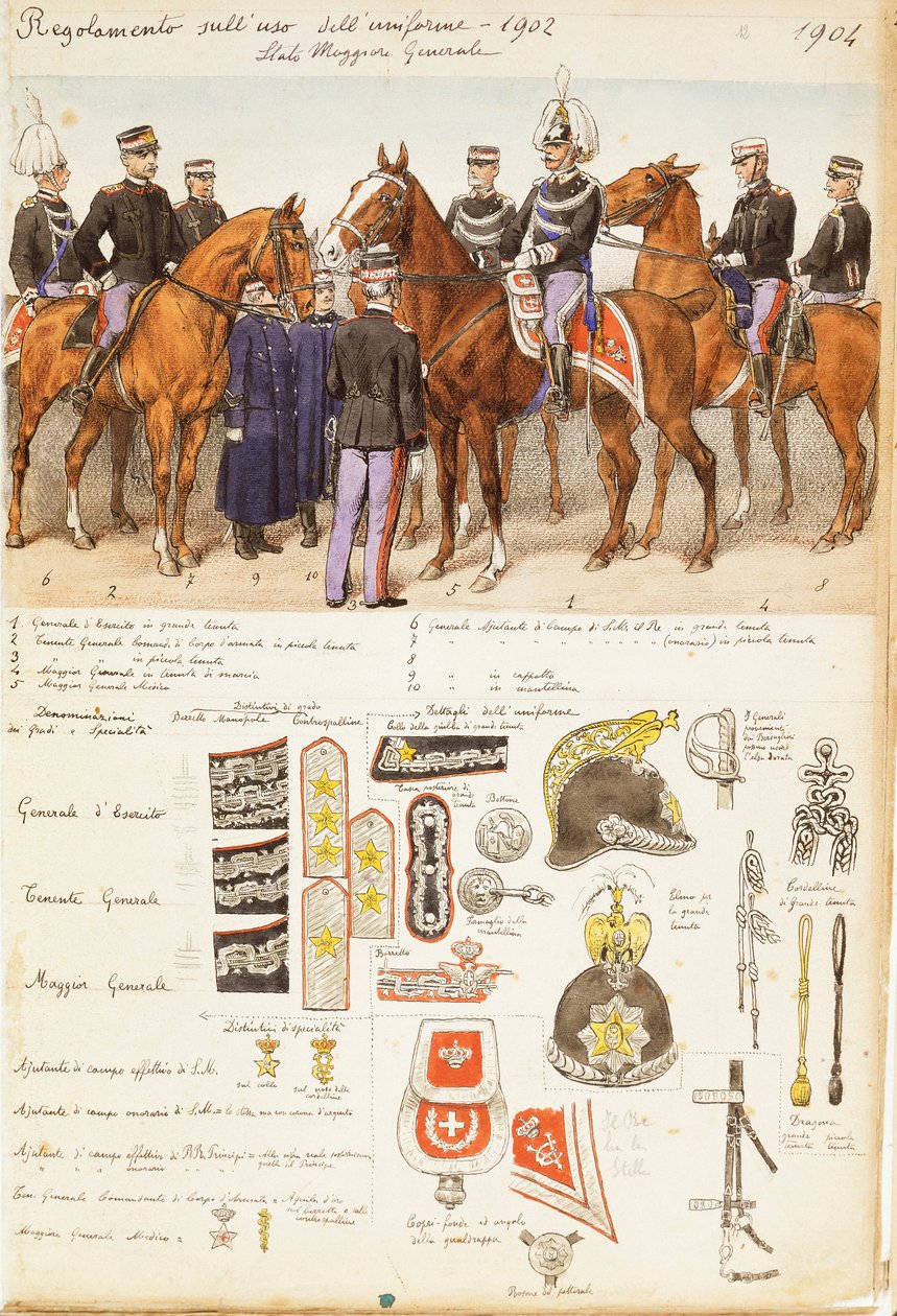 Uniformer of General Staff of Kingdom of Italy, färgplatta av Quinto Cenni av Quinto Cenni