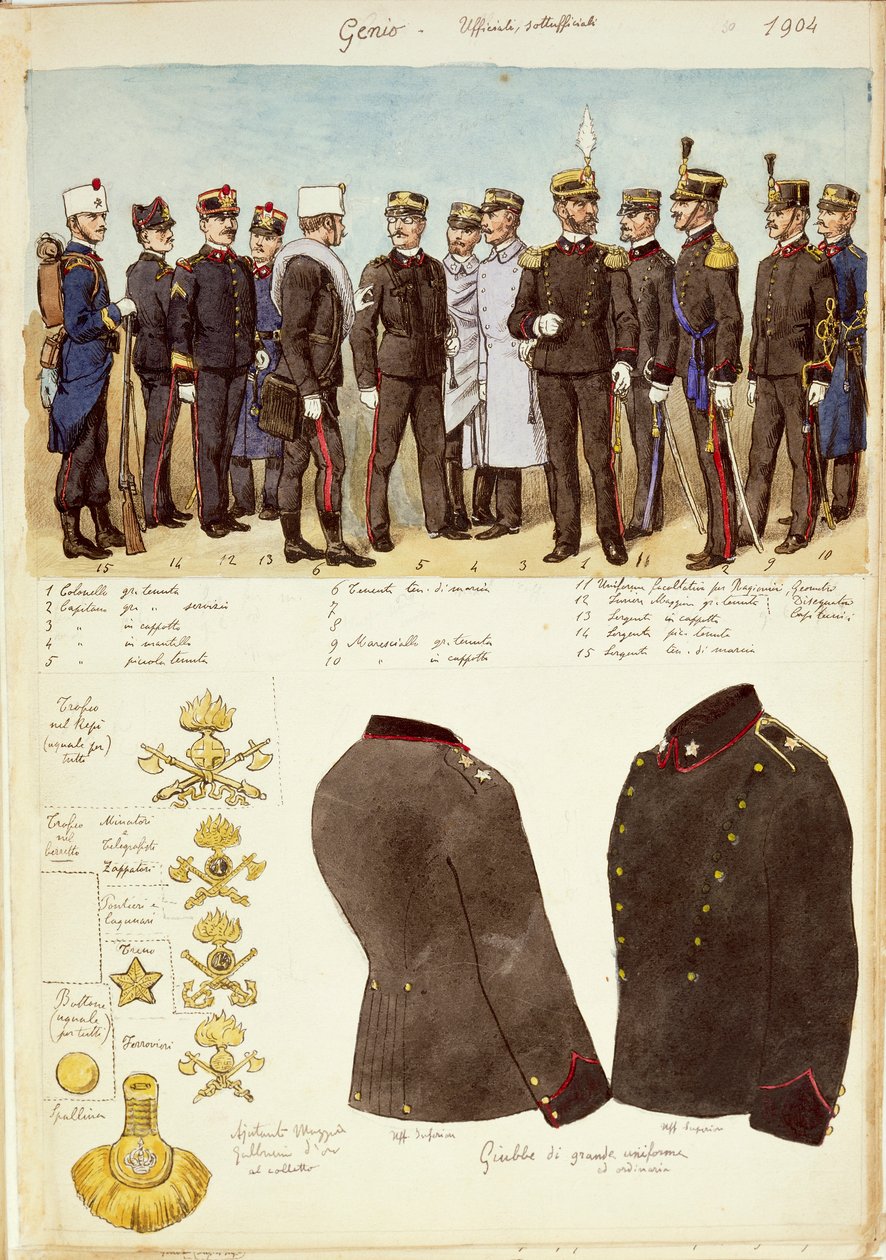 Uniforms of Genio (ingenjörer), officerare och underofficerare från kungariket Italien, färgplatta av Quinto Cenni av Quinto Cenni