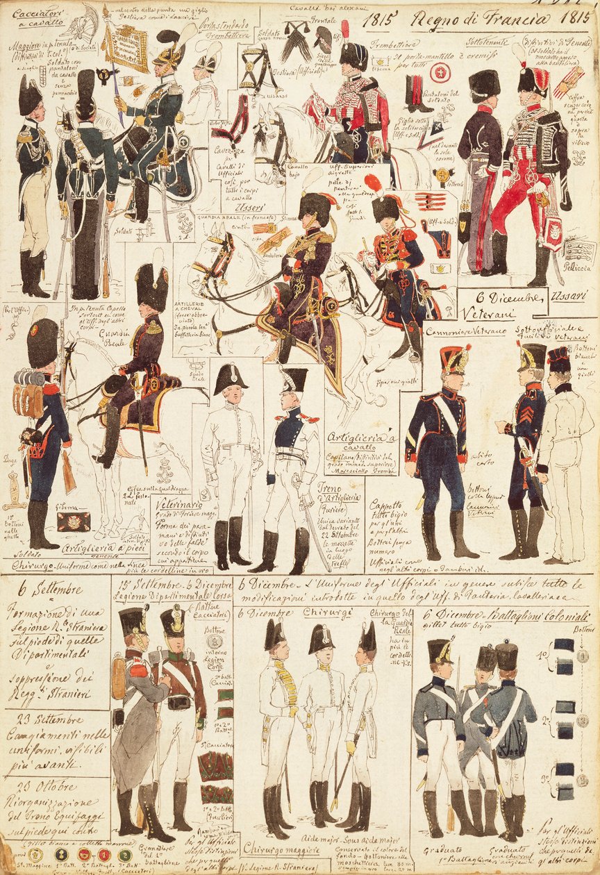 Uniformer of Hunters on horseback of Kingdom of France, av Quinto Cenni, färgskylt av Quinto Cenni