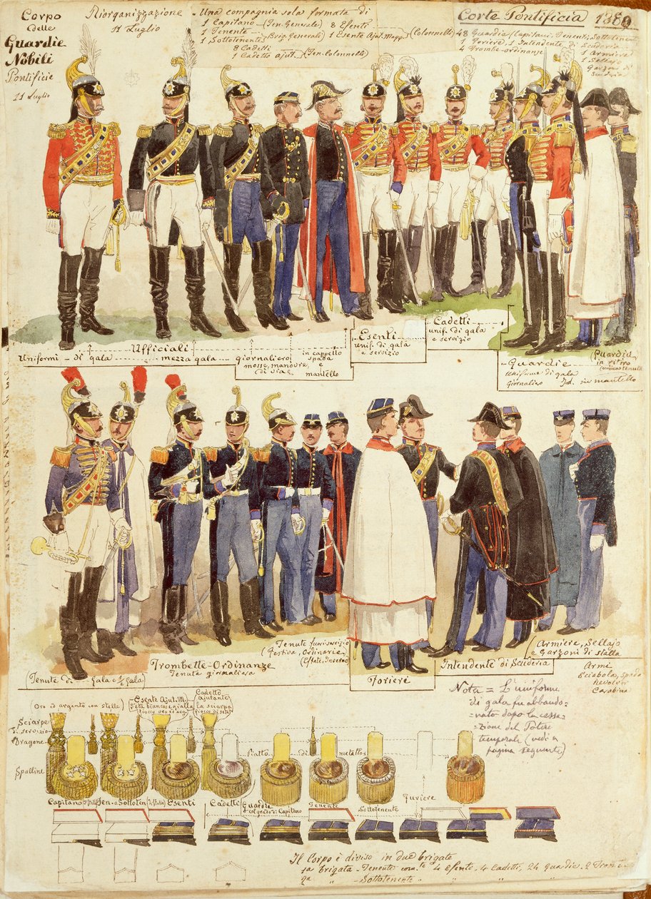 Uniformer of Papal Noble Guards, färgplatta av Quinto Cenni av Quinto Cenni