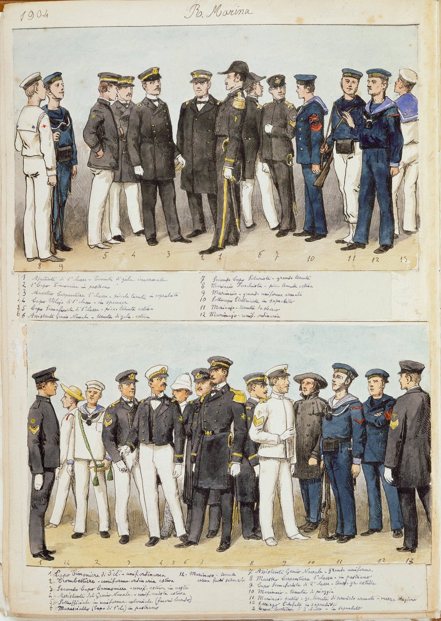 Uniformer från Royal Navy of Kingdom of Italy, färgplatta av Quinto Cenni av Quinto Cenni