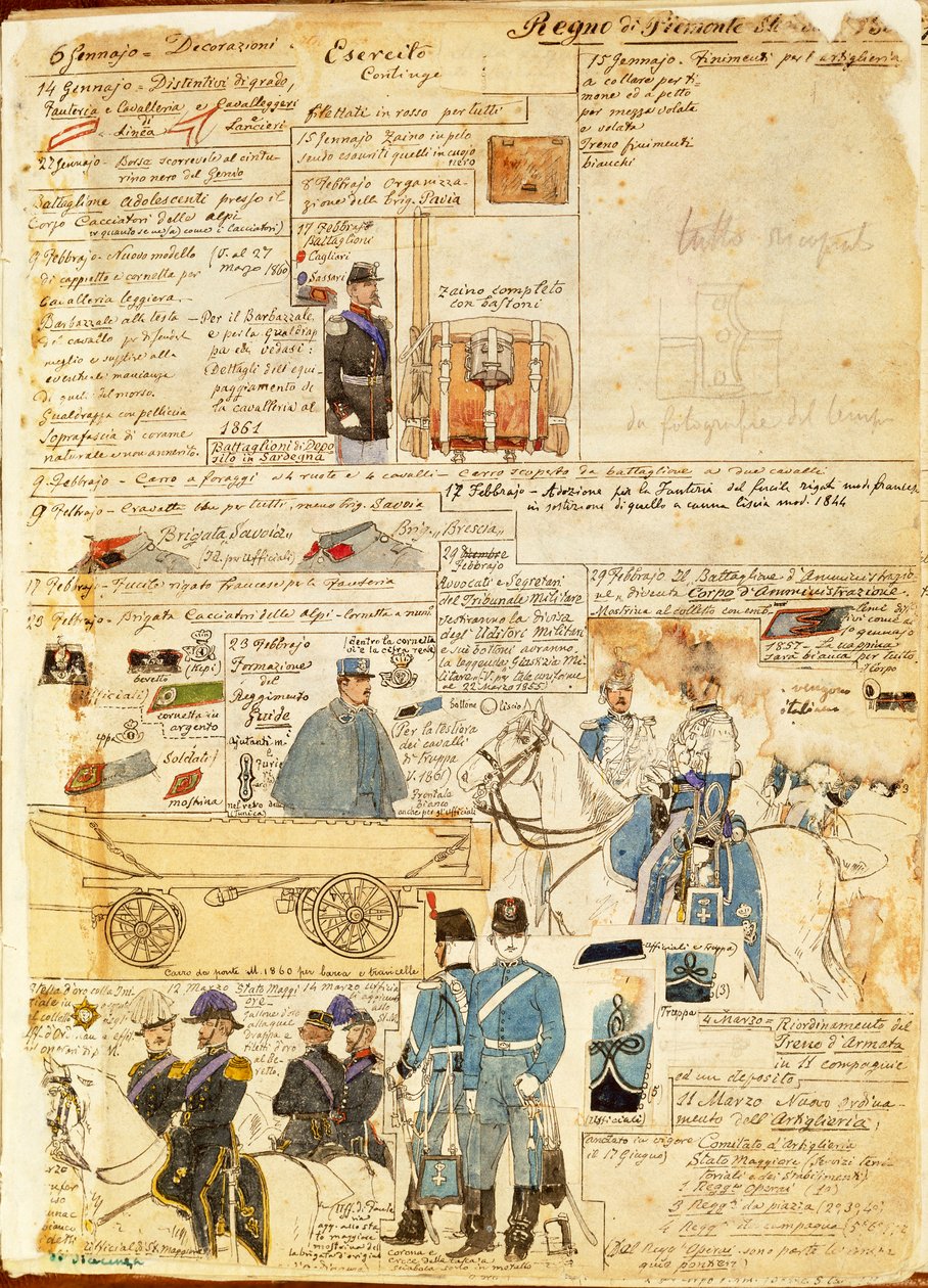 Uniformer av Army of Kingdom of Sardinia, färgplatta av Quinto Cenni av Quinto Cenni