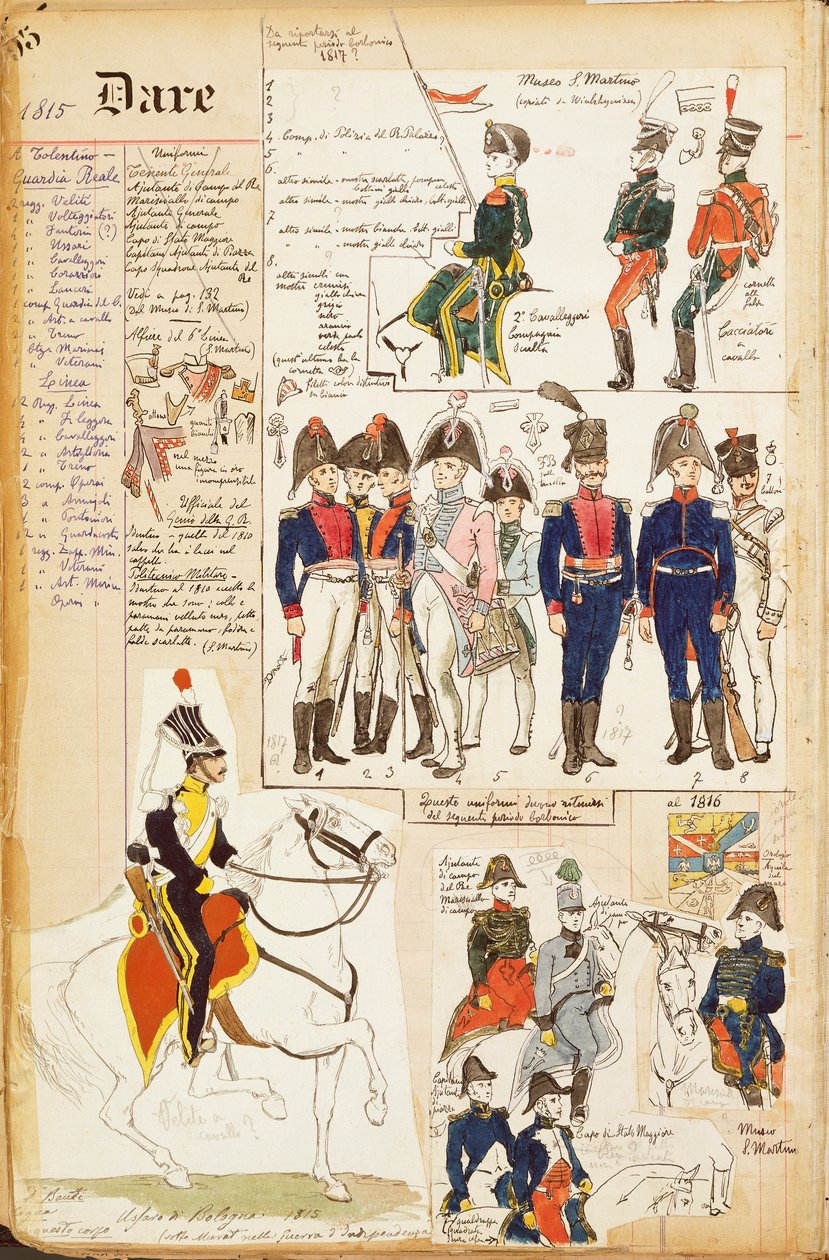 Olika uniformer, av Quinto Cenni, färgskylt, cirka 1815 av Quinto Cenni