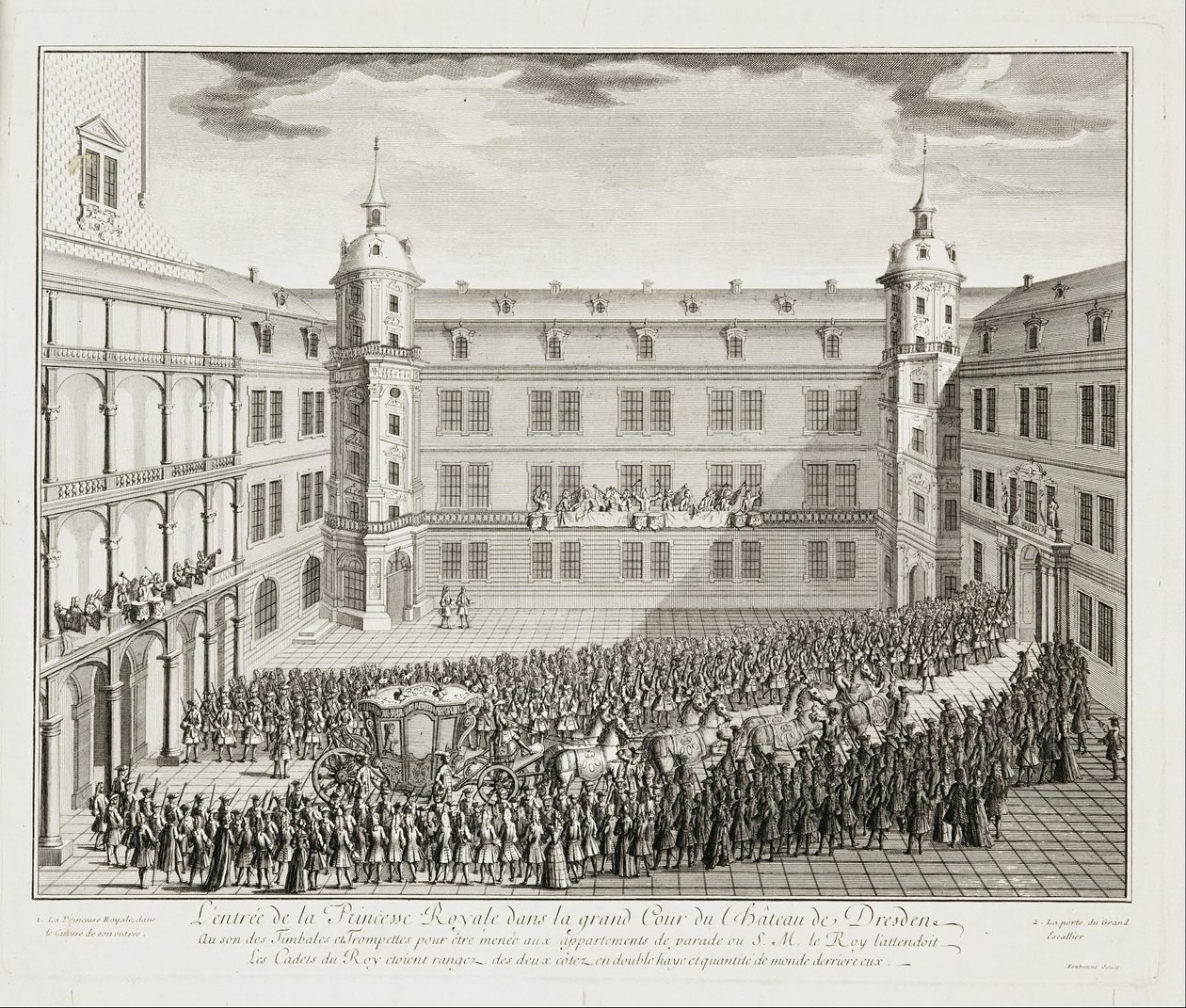 Dresden Palace, stora gården vid ankomsten av ärkehertiginnan Maria Josepha av Quirijn Fonbonne
