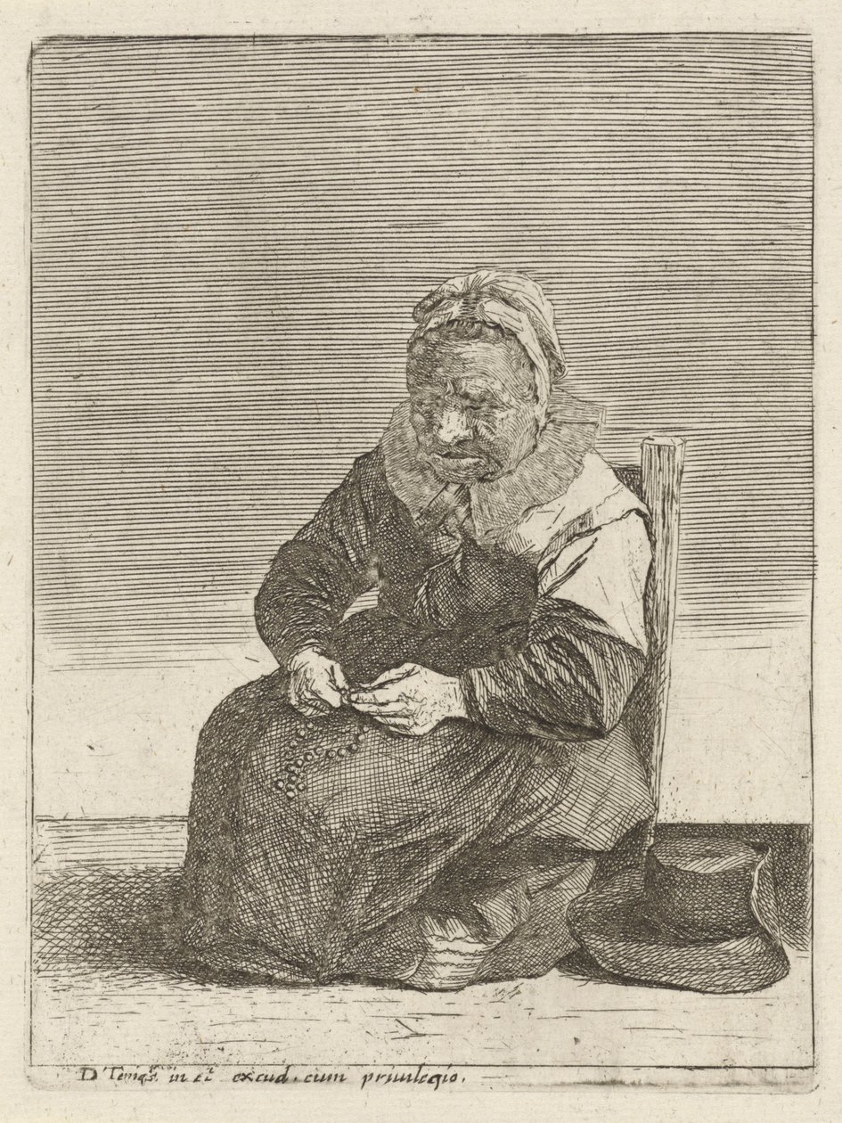 Gammal kvinna med ett radband Farmers i full vy (serietitel) av Quirin Boel (attributed to)
