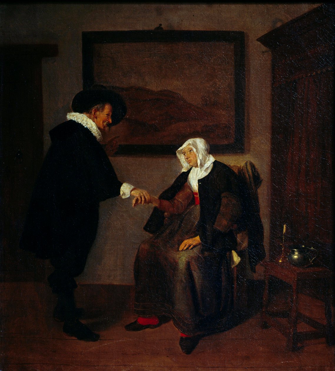 Konsultationsmålning av Quiringh Gerritsz Van Brekelenkam (ca 1620-1668). Sön 0,57x0,52 m av Quiringh Gerritsz. van Brekelenkam