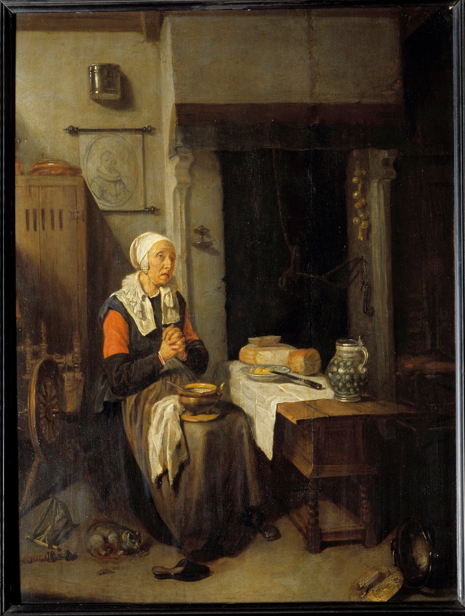 Le benedicite Målning av Quinringh (Quiringh) Gerritsz Van Brekelenkam (1620-1668) 1648 Sön. 0,54x0,41 m av Quiringh Gerritsz. van Brekelenkam