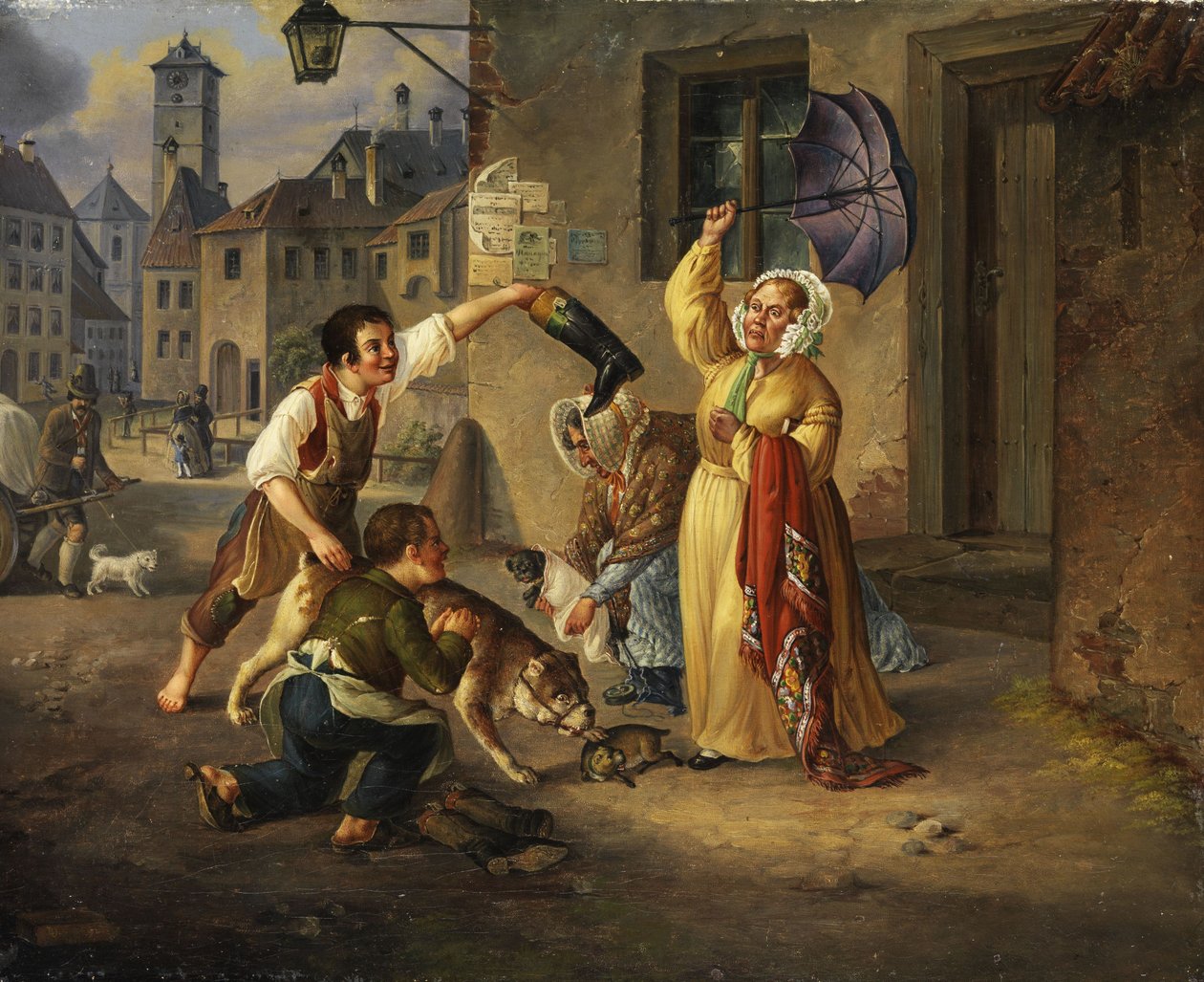 Münchner Szene mit Hunden av R. Ostermayer
