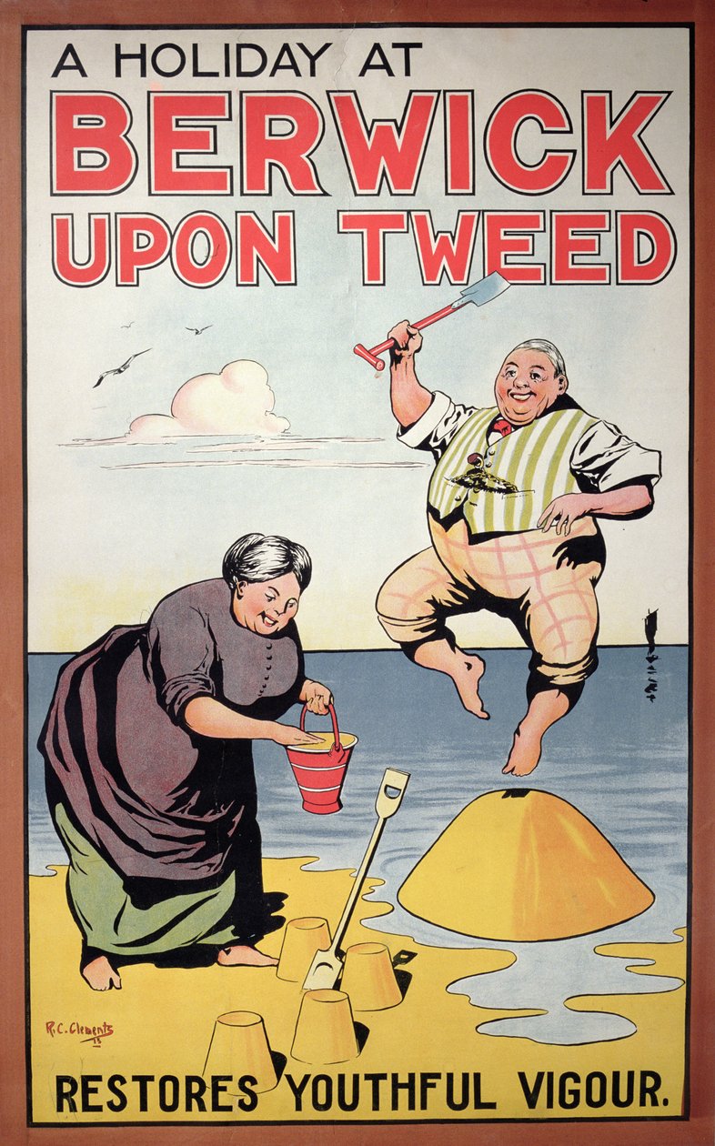 A Holiday at Berwick Restores Youthful Vigour, turismaffisch, 1913 av R.C. Clements