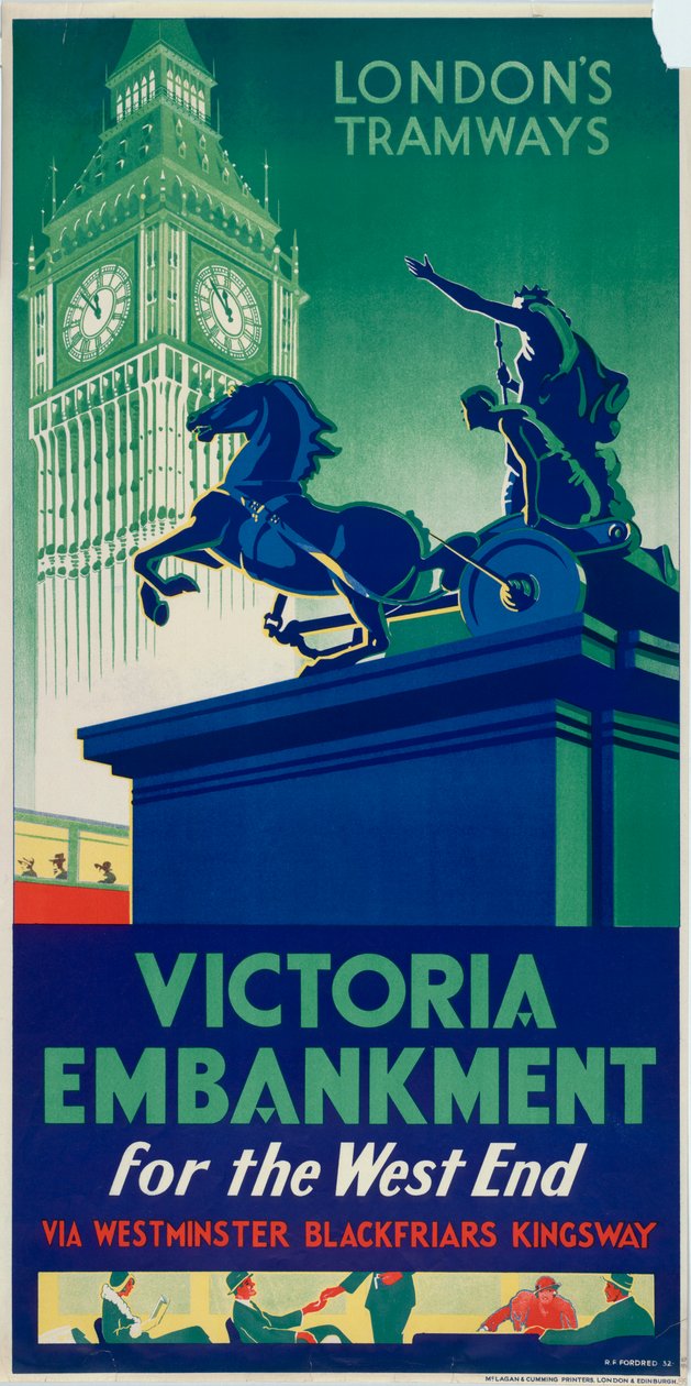"Victoria Embankment", London County Council LCC Tramways affisch, 1932 av RF Fordred