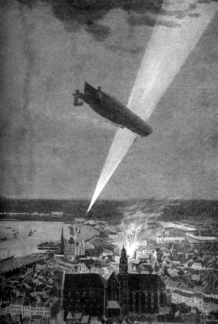 Zeppelinbombardemang av Antwerpen, första världskriget, 24 augusti 1914. av R.G. Mathews