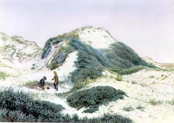 Bland sandkullarna i Hightown 1885 (akvarell) av R.H. Rutherford