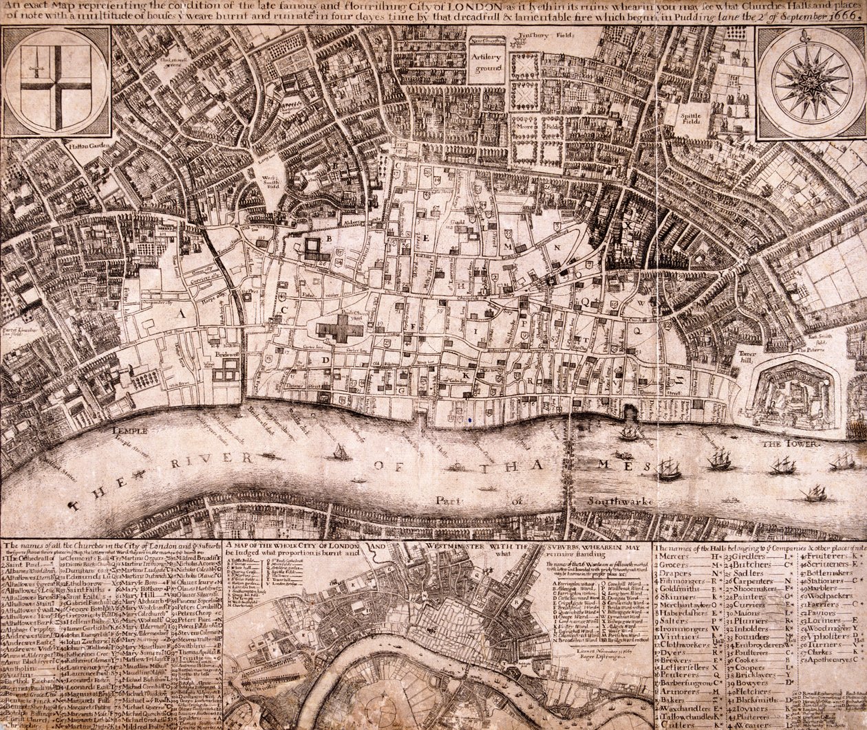 Karta över London, 1666 av RP