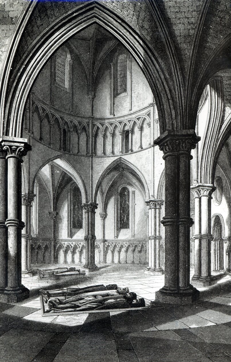 Interiør af tempelkirken, der viser billederne af ridderne 9bw foto) swed av R.W. Billings