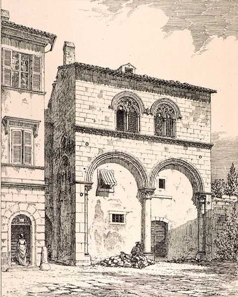 Hus på Piazza del Duomo, Viterbo, Italien, från 