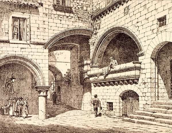Del av Piazza San Pellegrino, Viterbo, Italien, från 