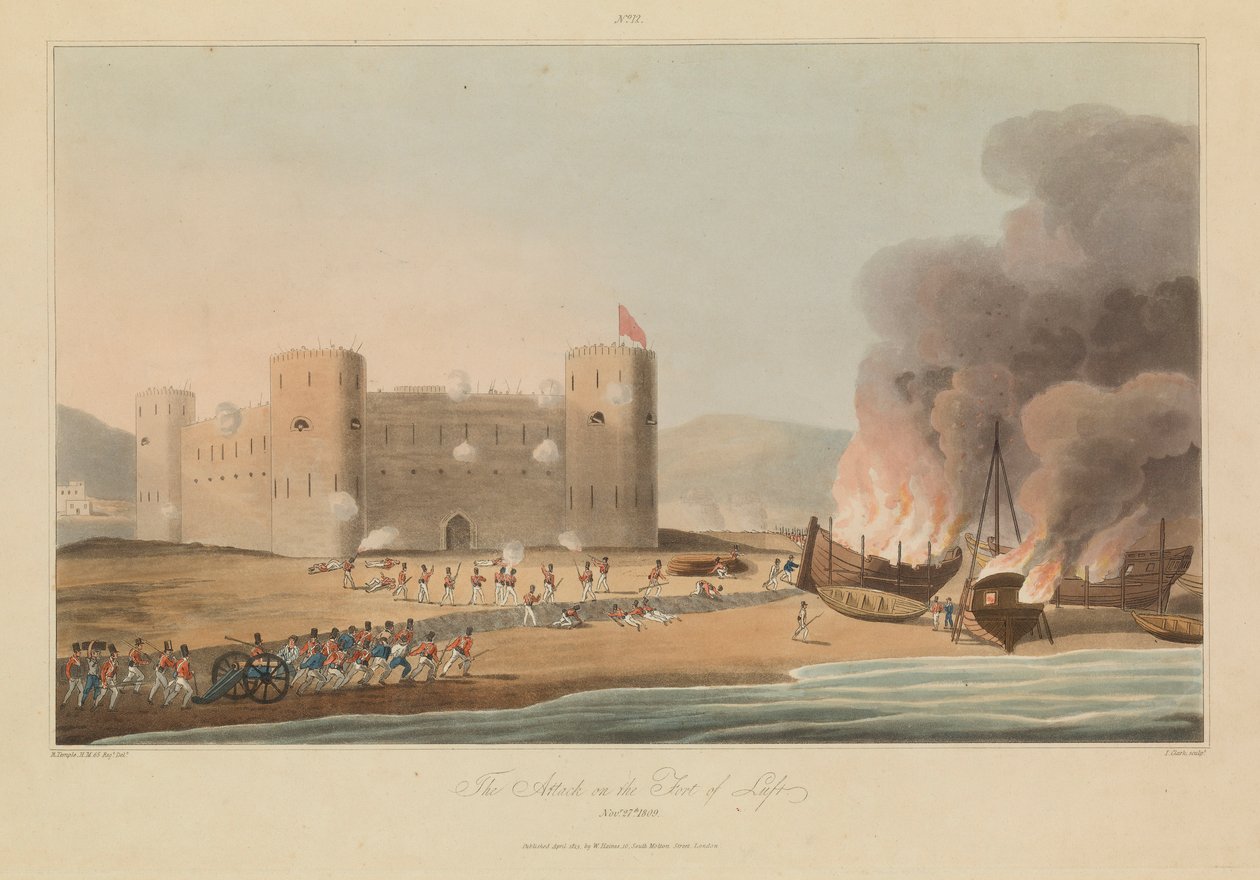 Sexton vyer över plogarna i Persiska vikens styrkor mot de arabiska piraterna av R. (after) Temple
