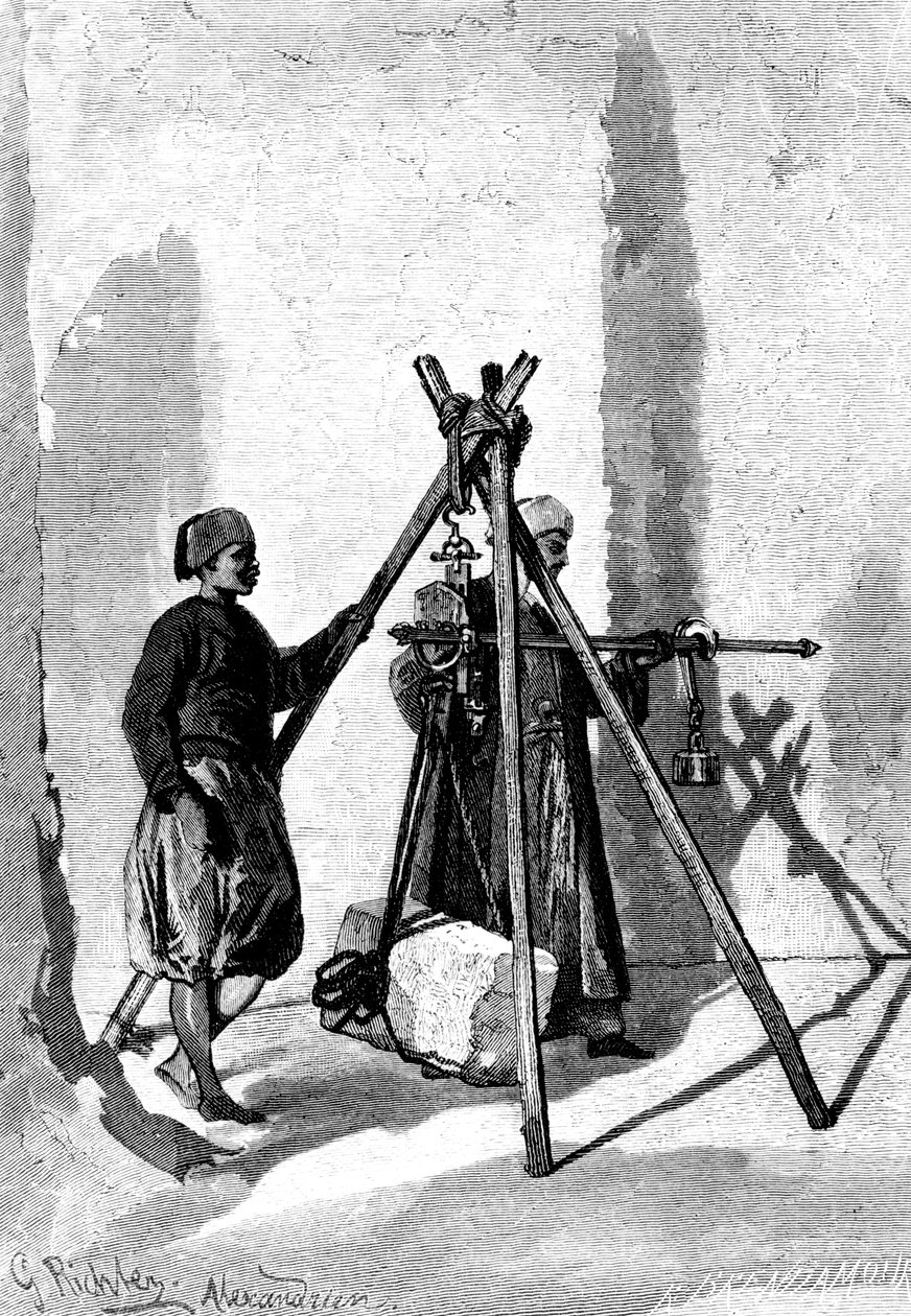 Vägning av stenblocken, Egypten, 1880 av R. Brandamour