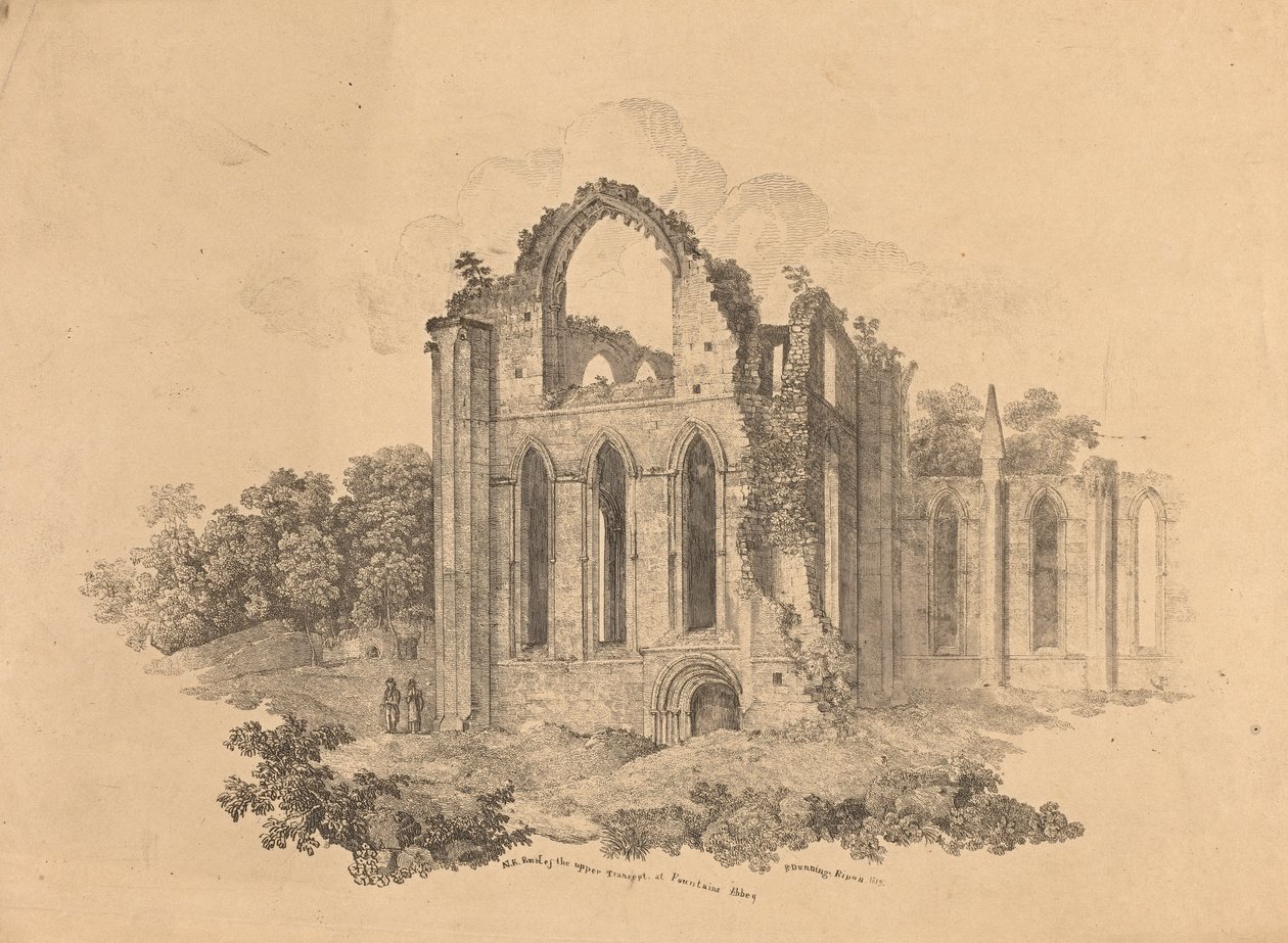 N.E. Slutet av övre tvärskeppet vid Fountains Abbey av R. Dunning
