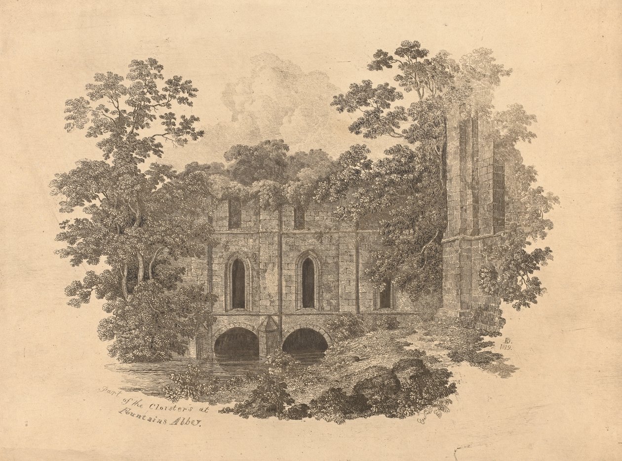 En del av klostret vid Fountains Abbey av R. Dunning
