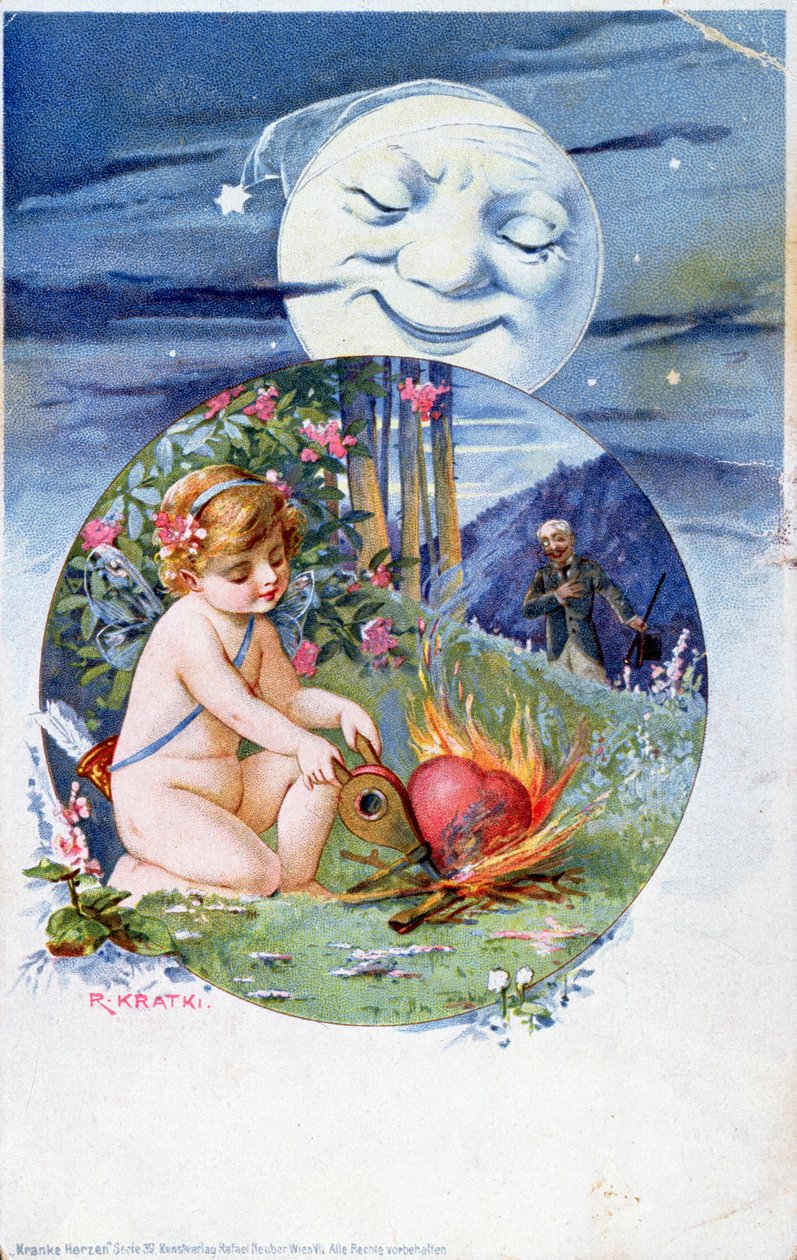 Vykort från uppsättningen Ill Hearts, ca. 1900 (färggravyr) av R. Kratki