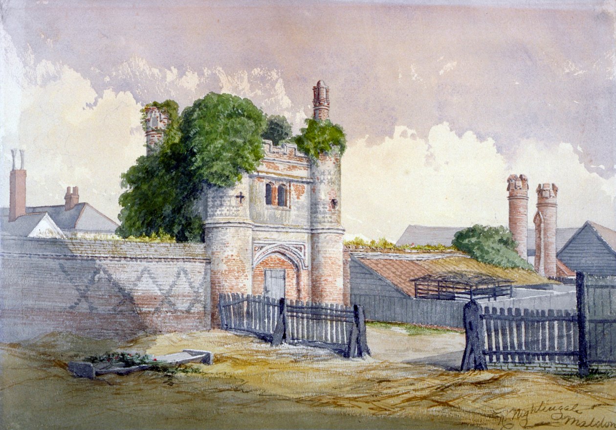 Utsikt över Beckingham Hall nära Withham, Essex, 1869. av R Nightingale