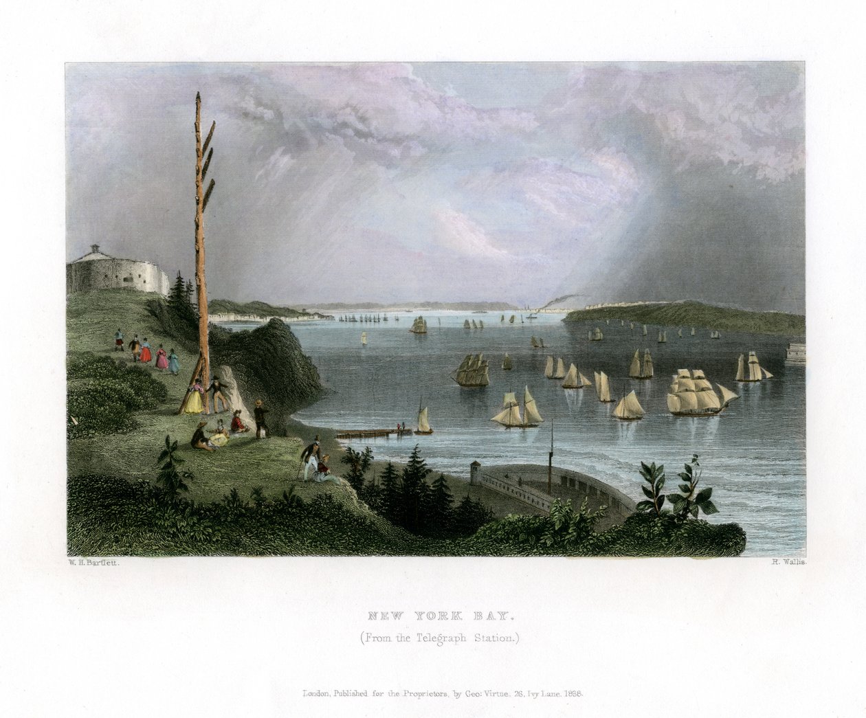 New York Bay sett från Telegraph Station, USA, 1838. av R. Wallis