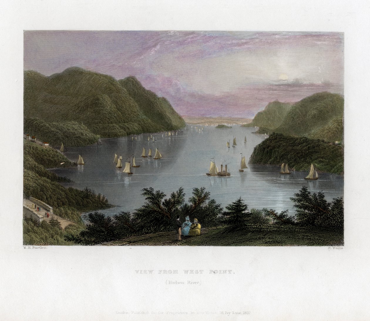 Hudsonfloden sett från West Point, USA, 1837. av R. Wallis