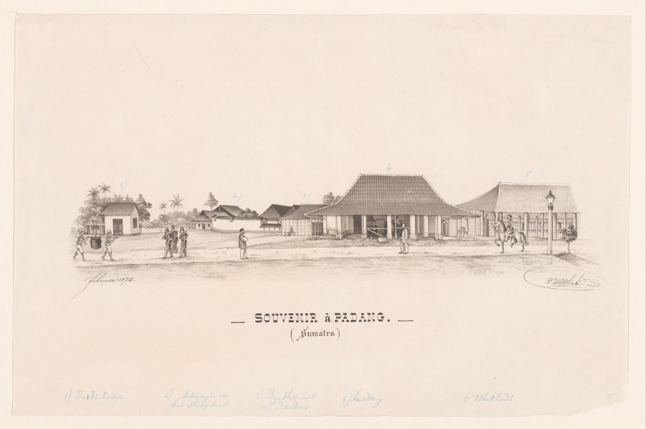 Åminnelse i Padang. (Sumatra) (titel på objekt) av R. Walthert (signed by artist)