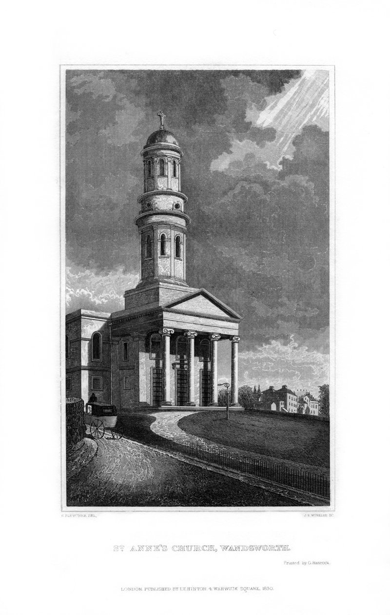 St Annes Church, Wandsworth, London, 1830. av R. Winkles