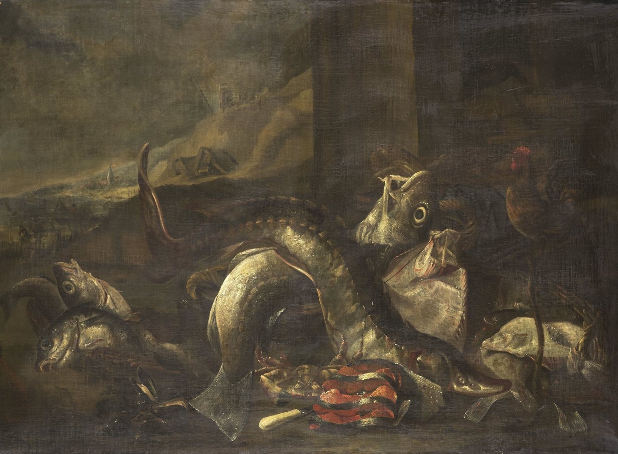 Stilleben med fisk av R. van Burgh