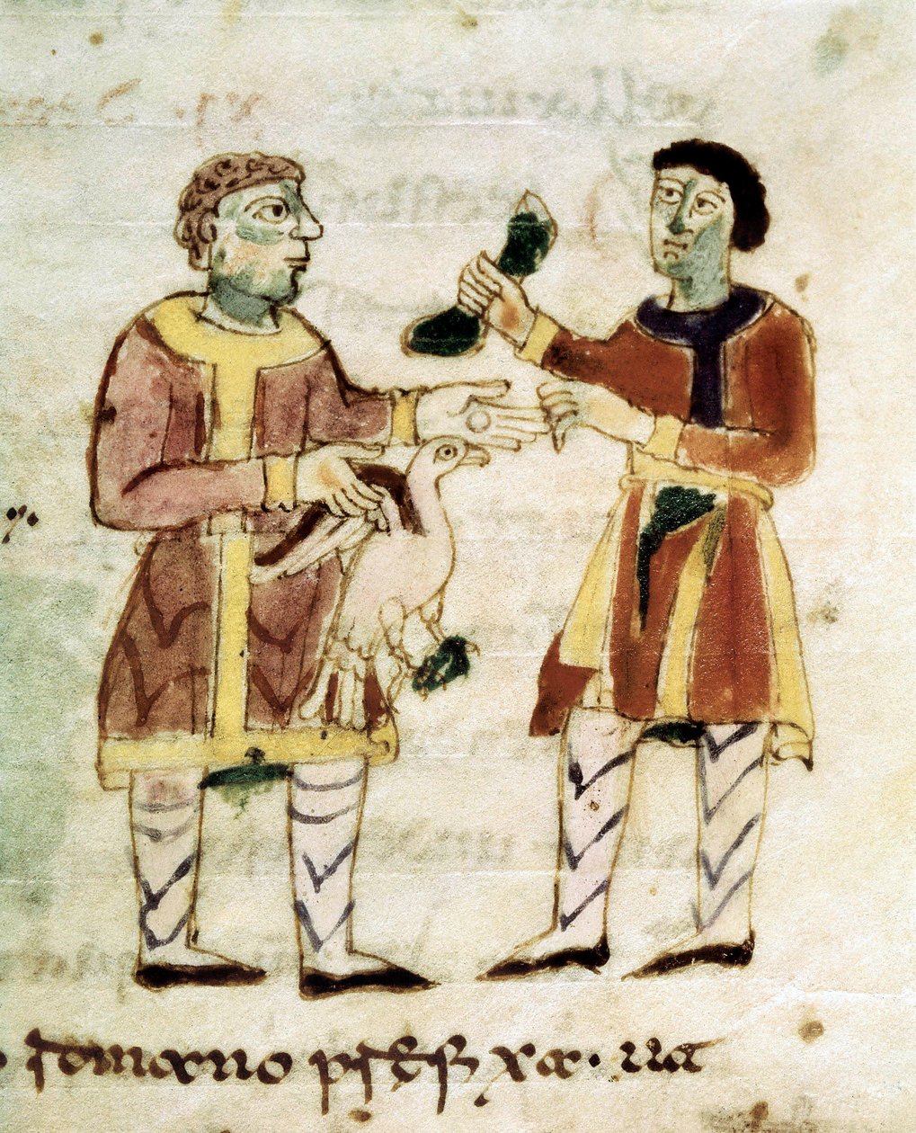 Kycklingens köpman från ett manuskript ""De Universo"" (ou De rerum naturis (De la Nature des choses) av Rabanus Maurus or Mauro Rabano Magnentius