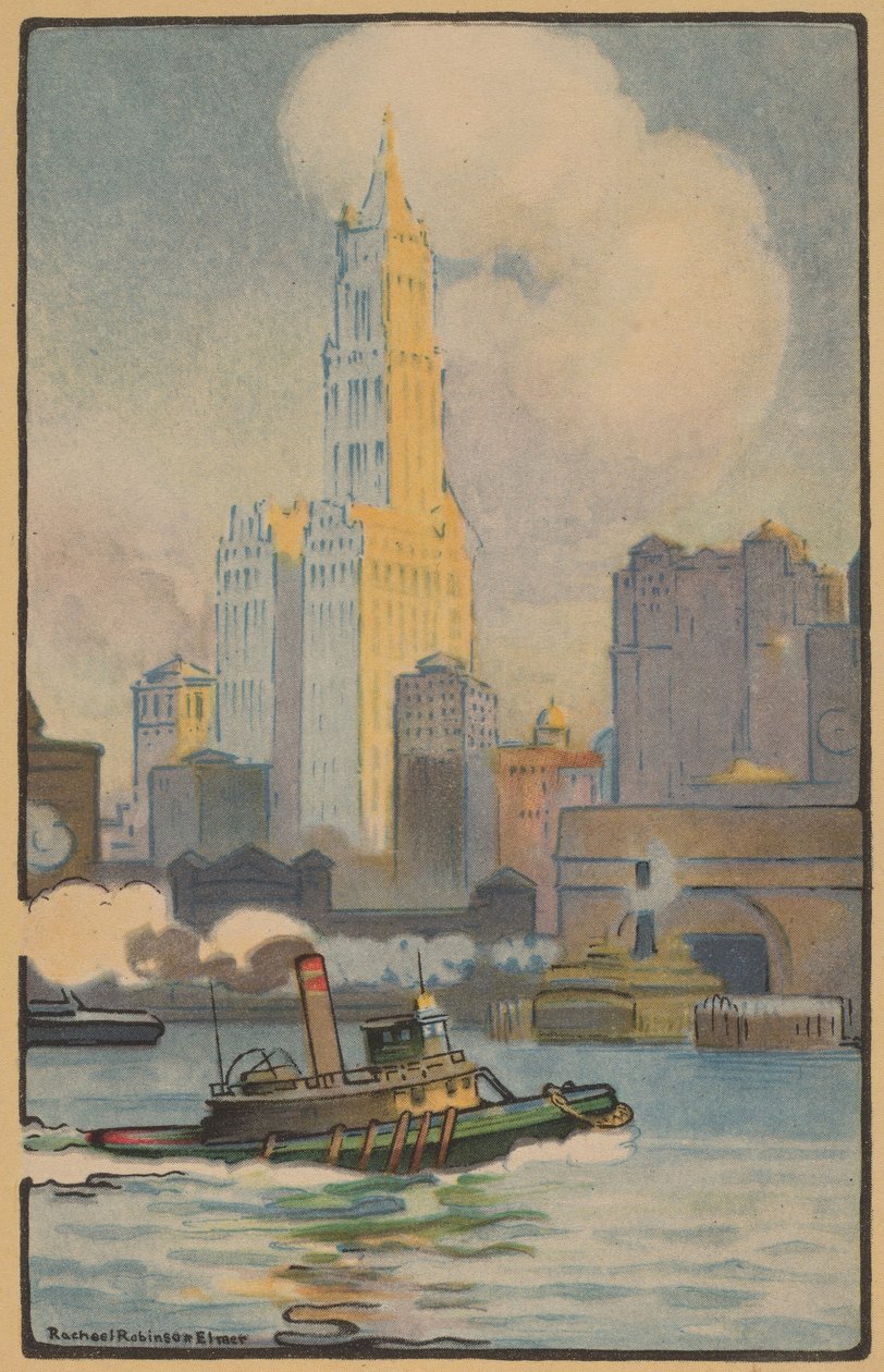 Woolworth-byggnaden från färjan, 1914. av Rachael Robinson Elmer