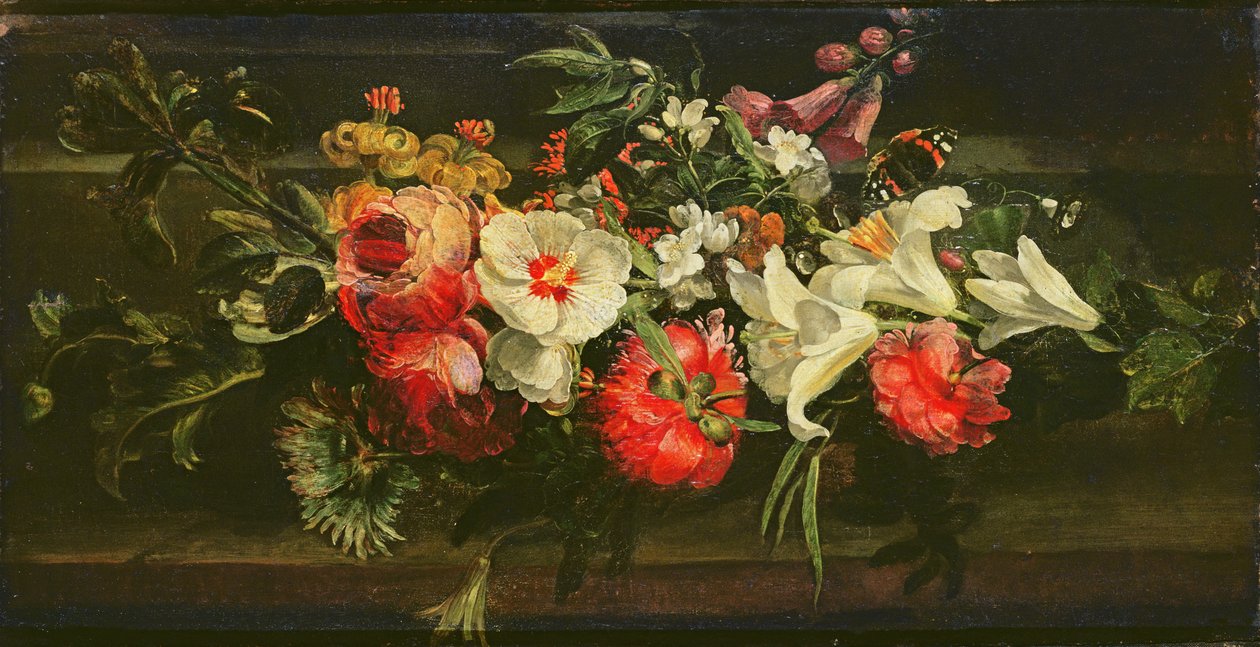 Stilleben med rosor, liljor och andra blommor av Rachel Ruysch