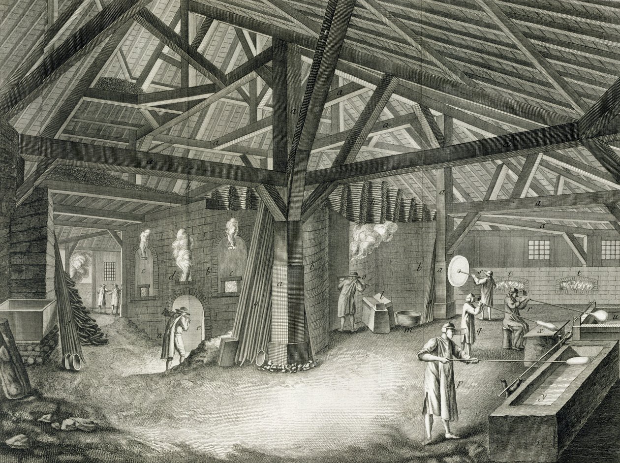 Glasfabrik, från Denis Diderots (1713-84) "Encyclopedia", graverad av Robert Benard (f.1734), publicerad omkring 1770 (se även 172391, 172392, 172394). av Radel