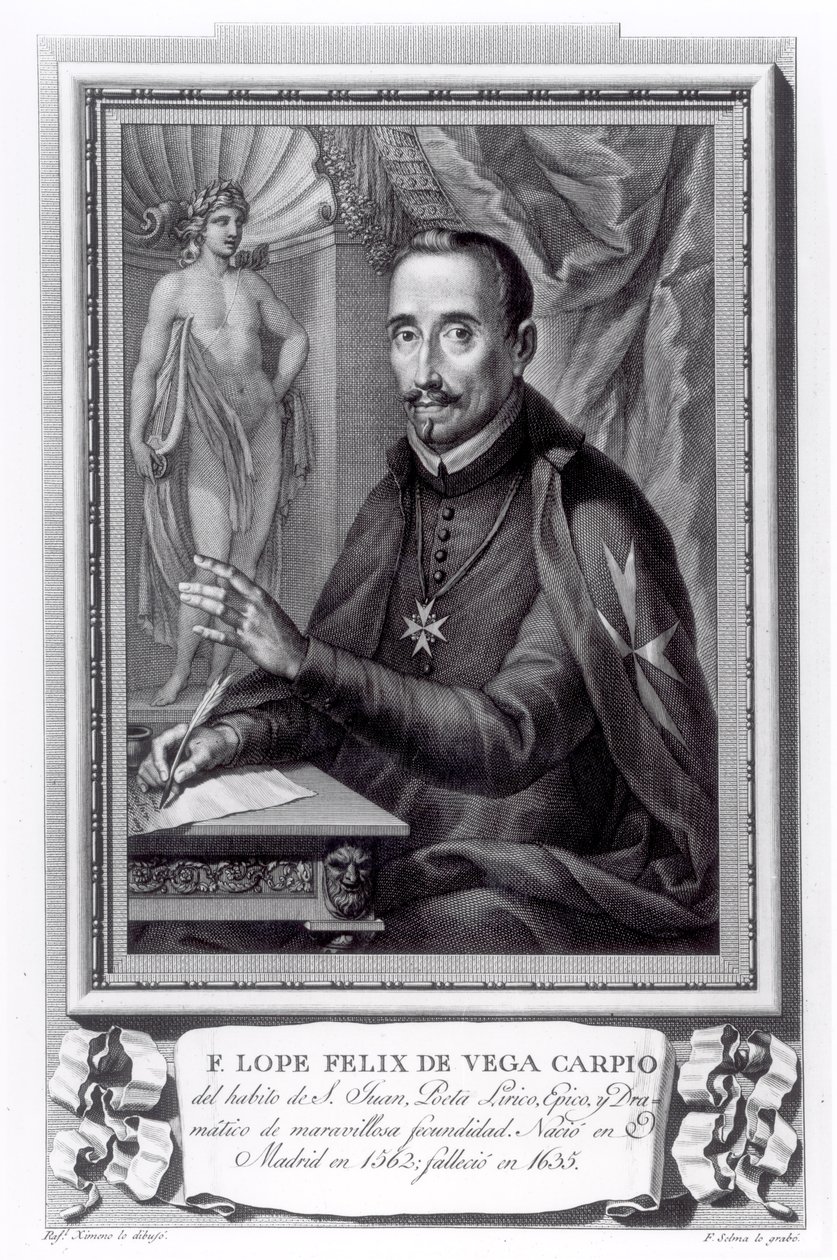 Portræt af Lope Felix af Vega Carpio (1562-1635) graveret af Fernando Selma (1752-1810) swed av Rafael Ximeno y Planes