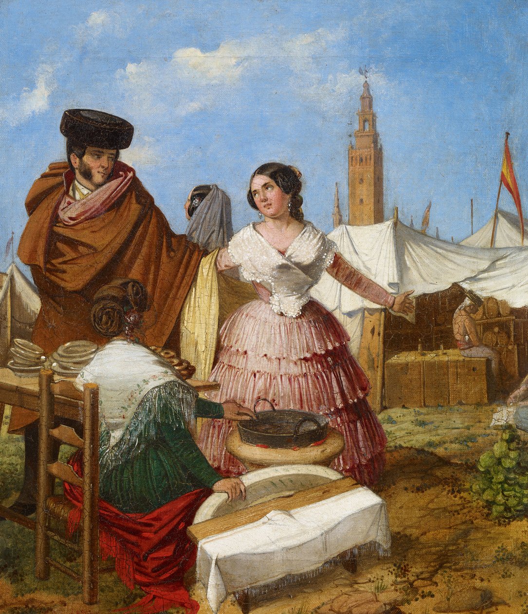 Uppvaktning vid en ringformad konditoribod på Sevillamässan - Benjumea, Rafael (ca 1825-c. 1887) - 1852 - Olja på duk - 35x30 - Museo Carmen Thyssen, Malaga av Rafael Benjumea