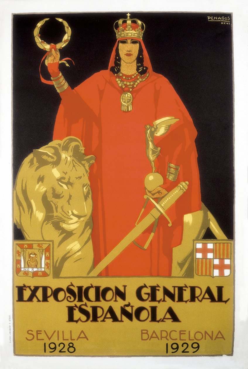 Exposicion General Espanola, Sevilla 1928 - Barcelona 1929 (affisch) av Rafael de Penagos