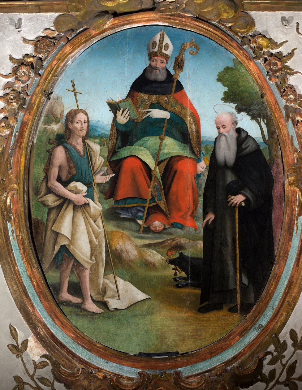 Sankt Augustins altartavla (Galleani-altartavlan), ca 1522 (tempera på pannå) av Raffaele De (fl.1514 1573) Pancalino