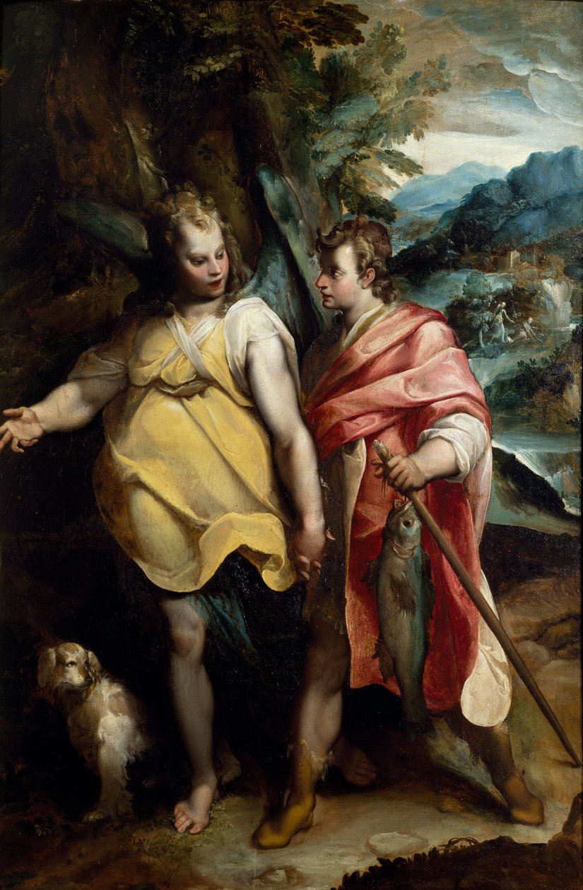 Tobias och ängel, av Raffaellino da Reggio (1550-1578) av Raffaellino da Reggio (c.1550 78)