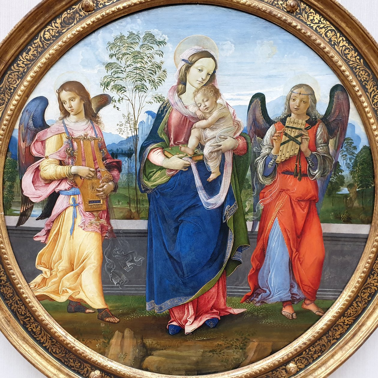 Tyska: Maria mit dem Kind und musizierenden Engeln Madonna och barnet med två musicerande änglar av Raffaellino del Garbo