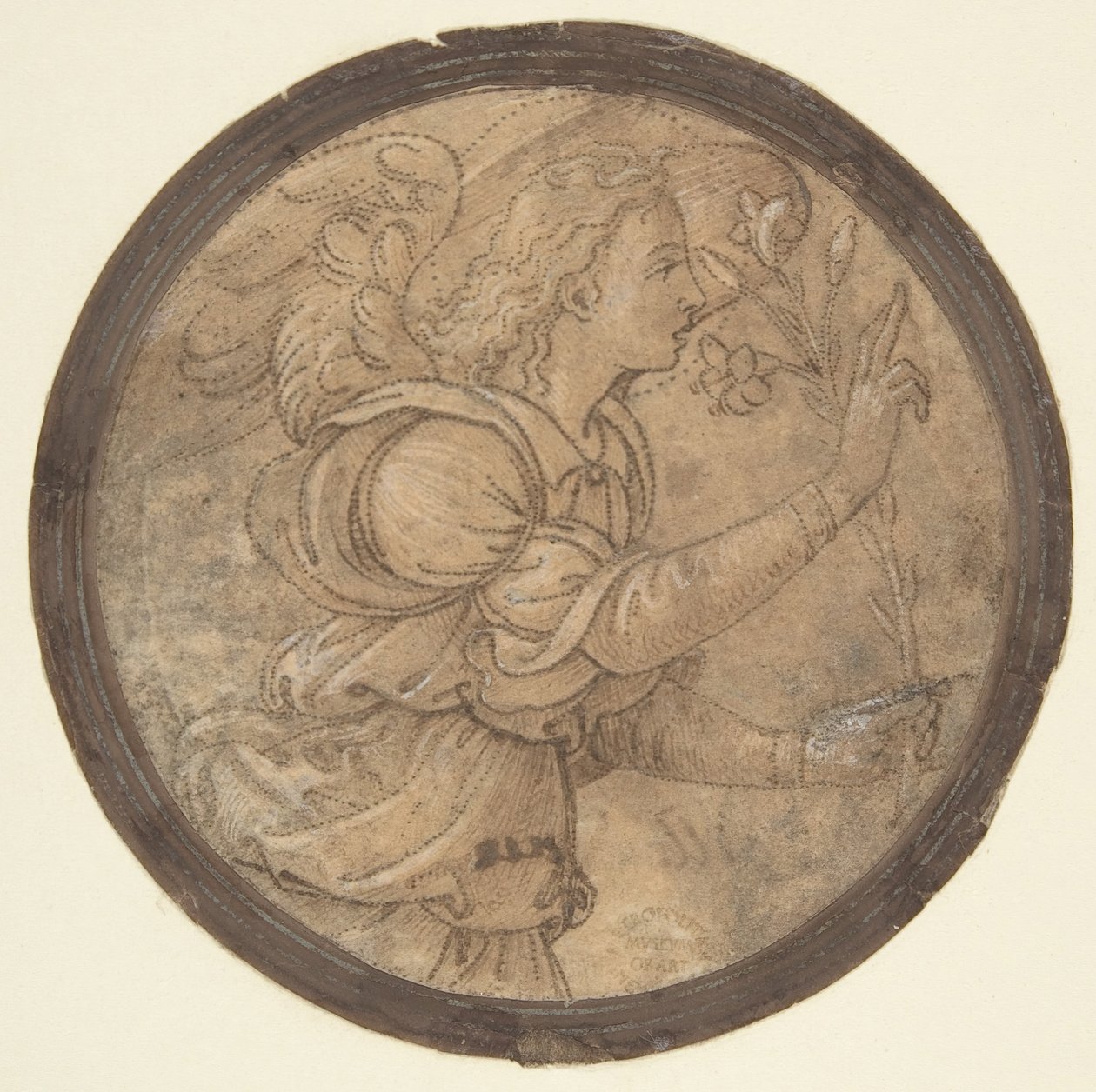Bebådelsens ängel Tecknad för ett broderi, 1466-1524. av Raffaellino del Garbo
