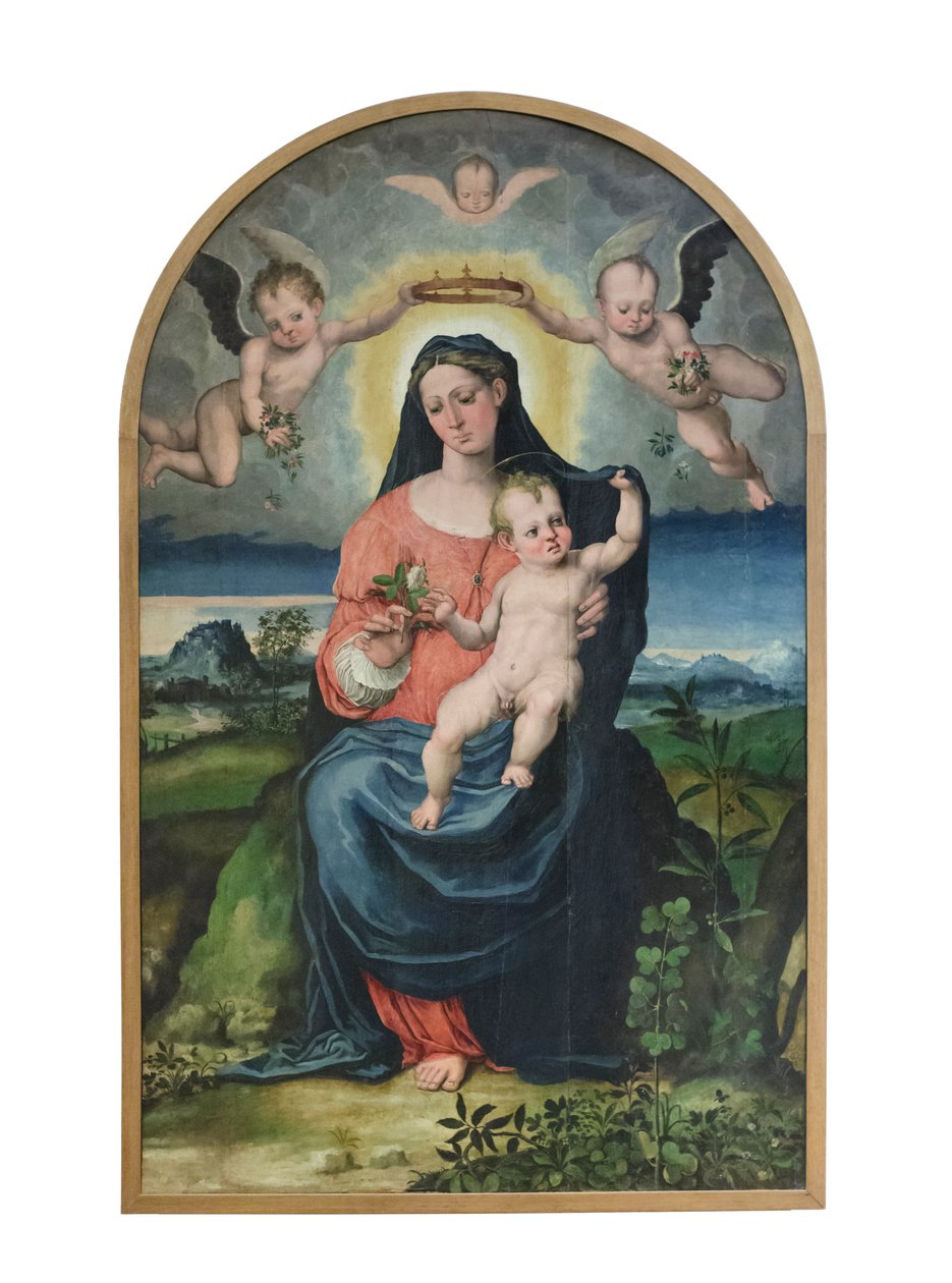 Madonna med barn, före 1543 (olja på pannå) av Raffaellino di Michelangelo (16th century)