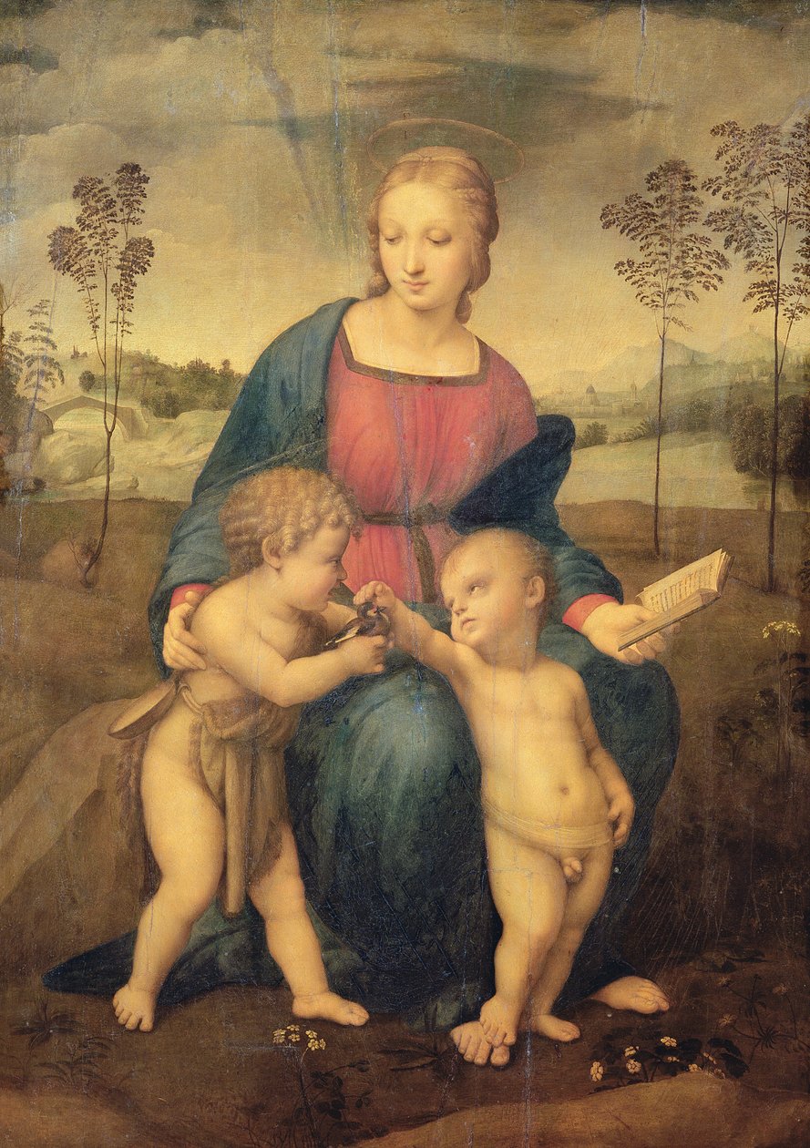 Madonna of the Goldfinch, ca 1506 (för restaurering) av Raffaello Sanzio Raphael