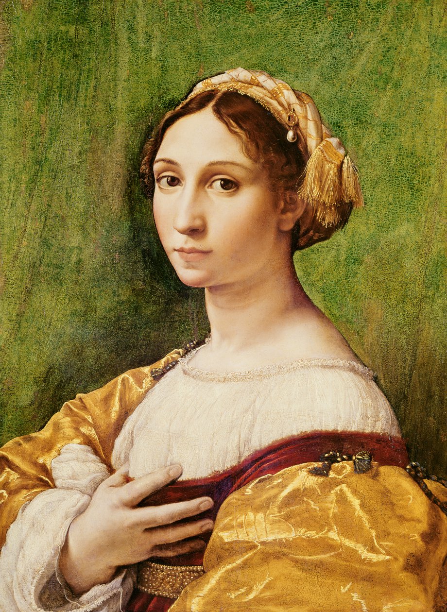 Porträtt av en ung flicka (tempera på panel) av Raffaello Sanzio Raphael