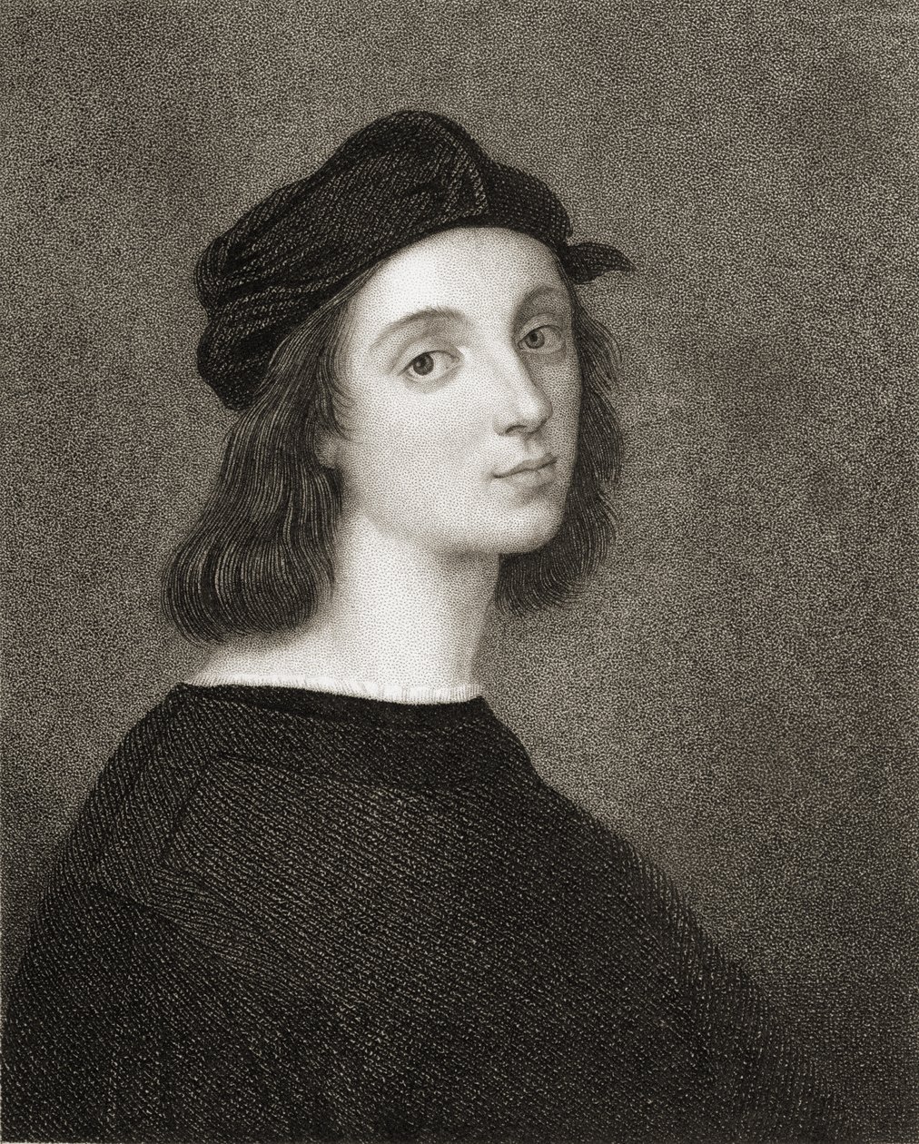 Raphael (Raffaello Sanzio) av Urbino (1483-1520) från "Gallery of Portraits", publicerad 1833 av Raffaello Sanzio Raphael