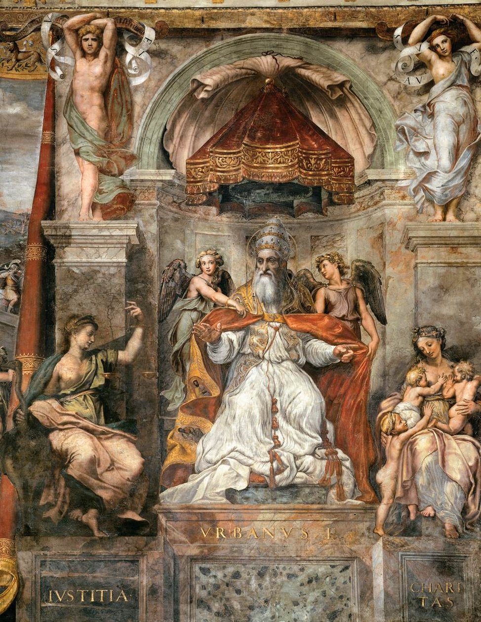 Sala di costantino, papa urbano I tra la giustizia e la carità av Raffaello Sanzio Raphael