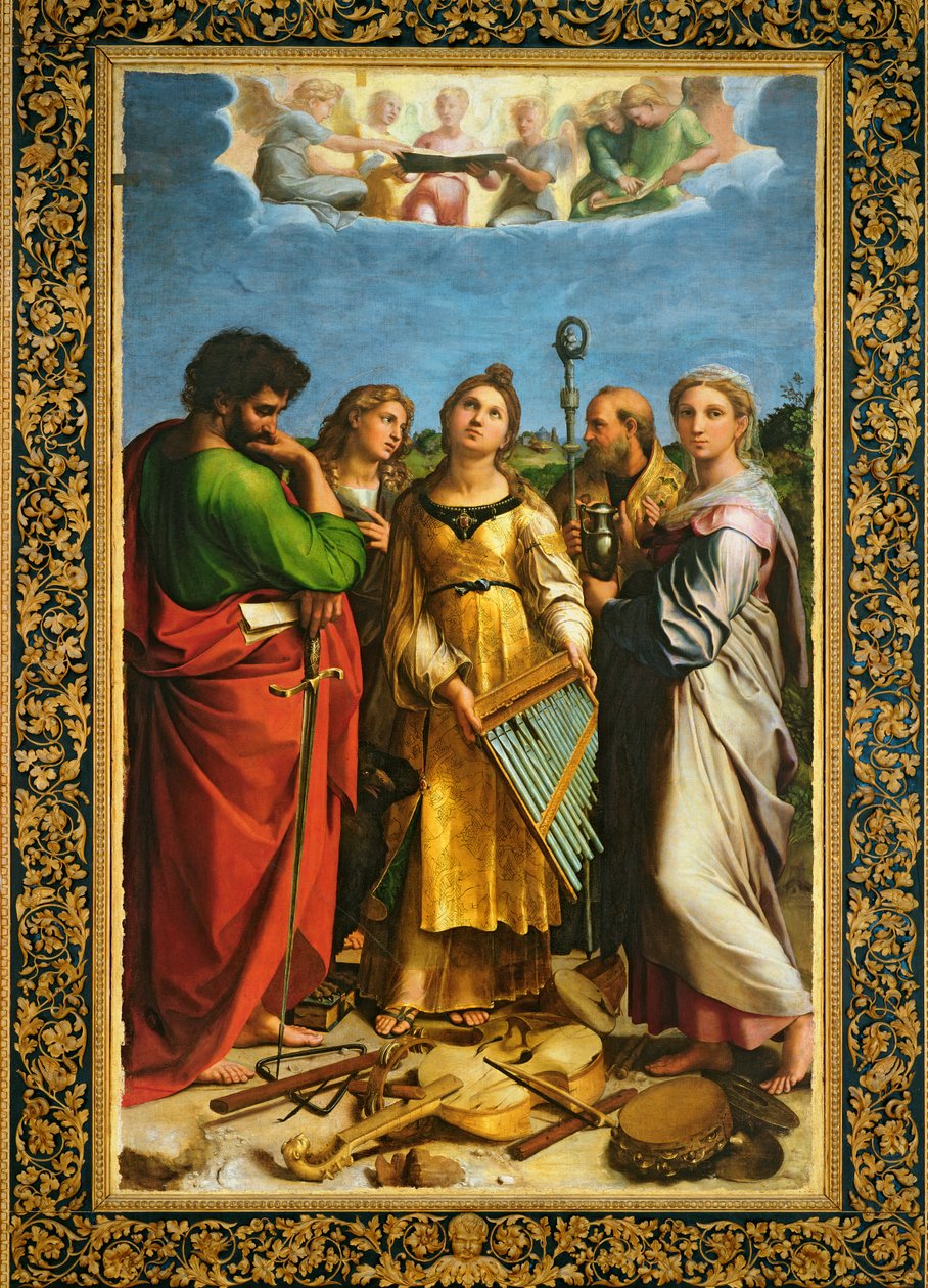 St. Cecilia omgiven av St. Paul, St. Johannes Evangelisten, St. Augustinus och Maria Magdalena, ca 1513 (se även 228955 och 349832) av Raffaello Sanzio Raphael