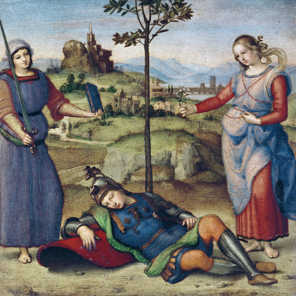Vision of a Knight, ca 1504 (olja på poppel) av Raffaello Sanzio Raphael