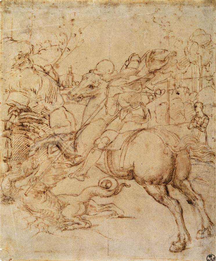 cartone per il san giorgio e il drago av Raffaello Sanzio Raphael